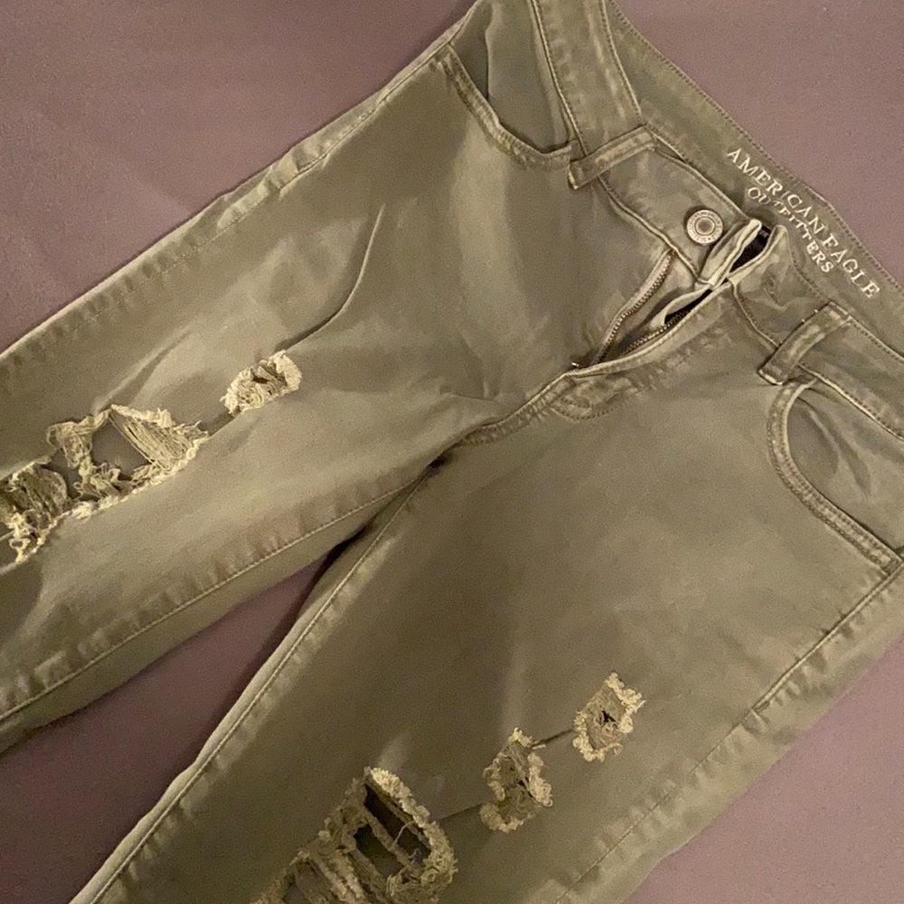 Army Green Distressed Jeans